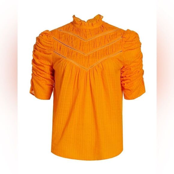 NWT Veronica Beard Frasier 100% Cotton Hot Orange Blouse Lace Size 2 - Picture 11 of 16